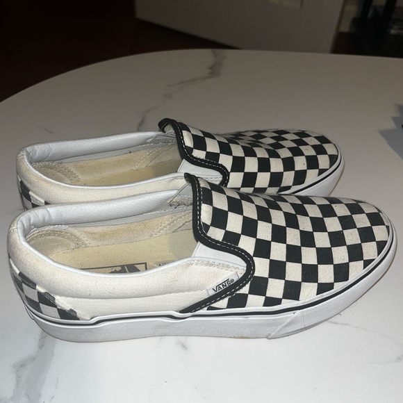 White & Black Checkered Slip on Vans - Picture 3 of 7